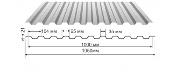 Профнастил оцинкованный С-21 1050x2000 (эконом) купить недорого в Шеметово