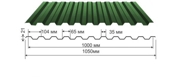Профнастил зеленый оцинкованный  RAL 6005 С-21 купить недорого в Шеметово